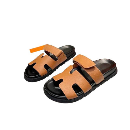 Modern Two Tone Velcro Slides For Women